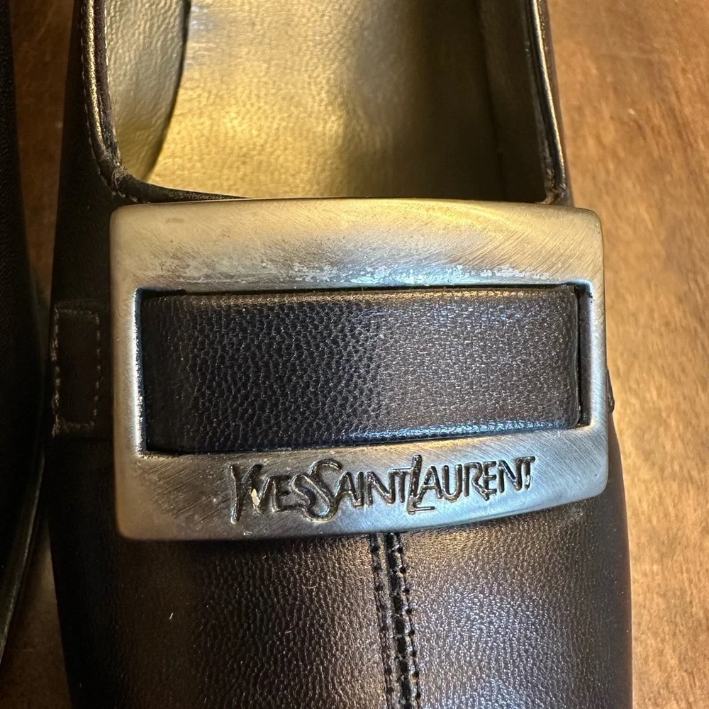 Vtg Yves Saint Laurent Brown‎ Shine Pumps Buckle Leather Size 10 *READ* - Picture 4 of 12